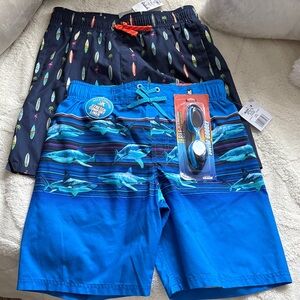 NWT: set of 2!! 🦈 🏄‍♂️ Swim Trunks boys’ size 14/16. Free goggles too!